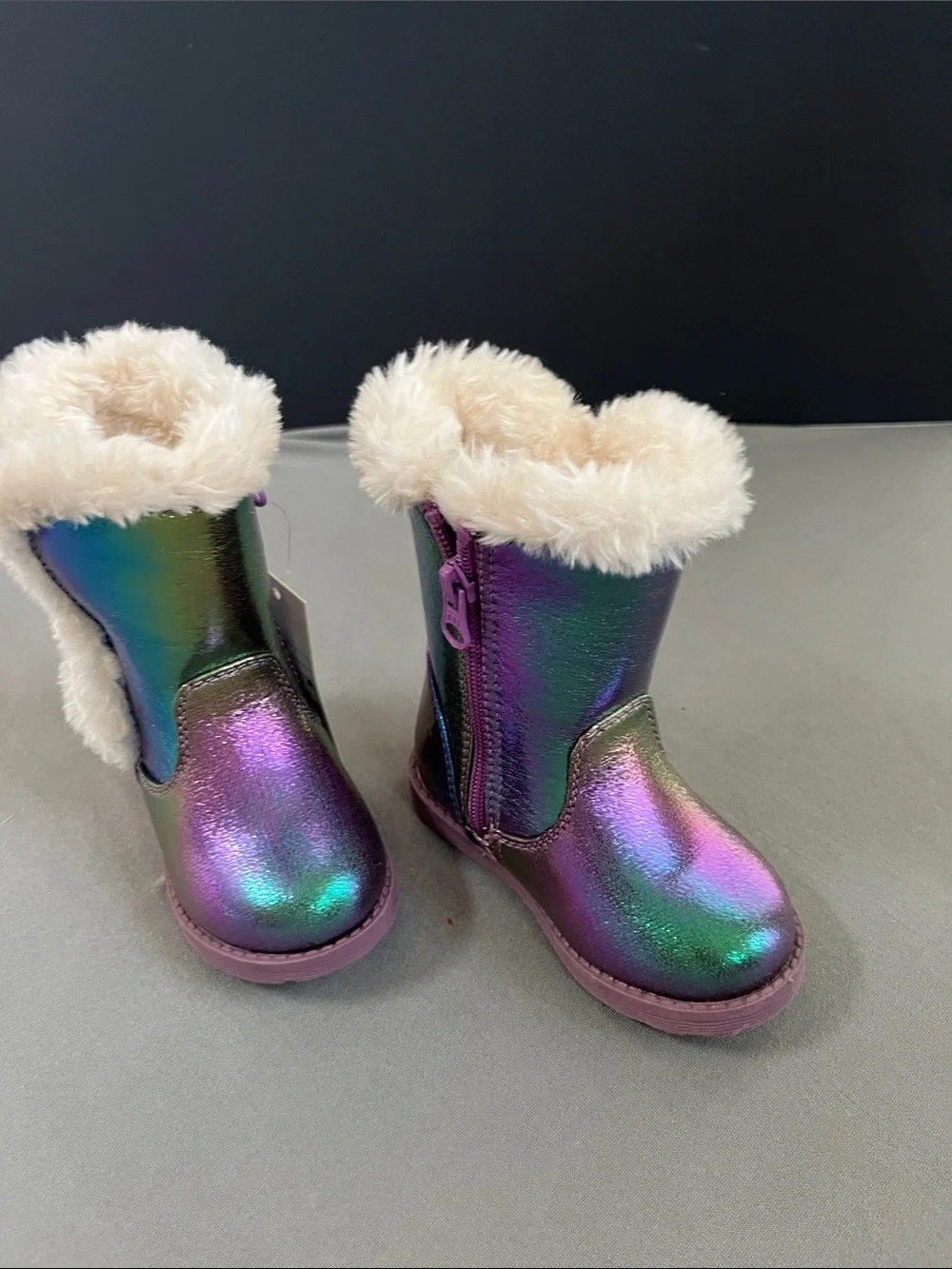 Girls Iridescent Purple Faux-Fur Lined Rain & Snow Boots